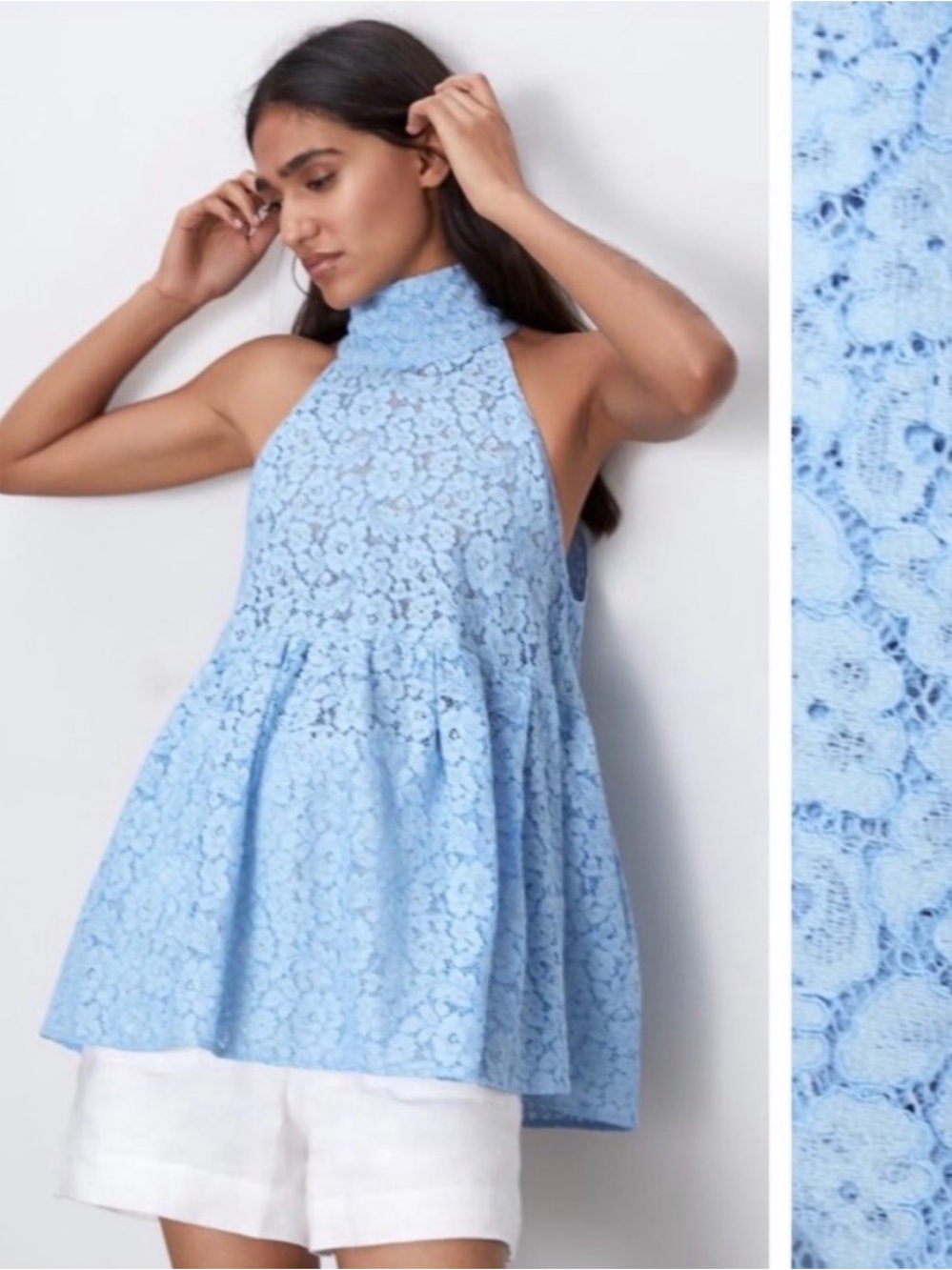 Zara Light Blue Lace Halter Top
